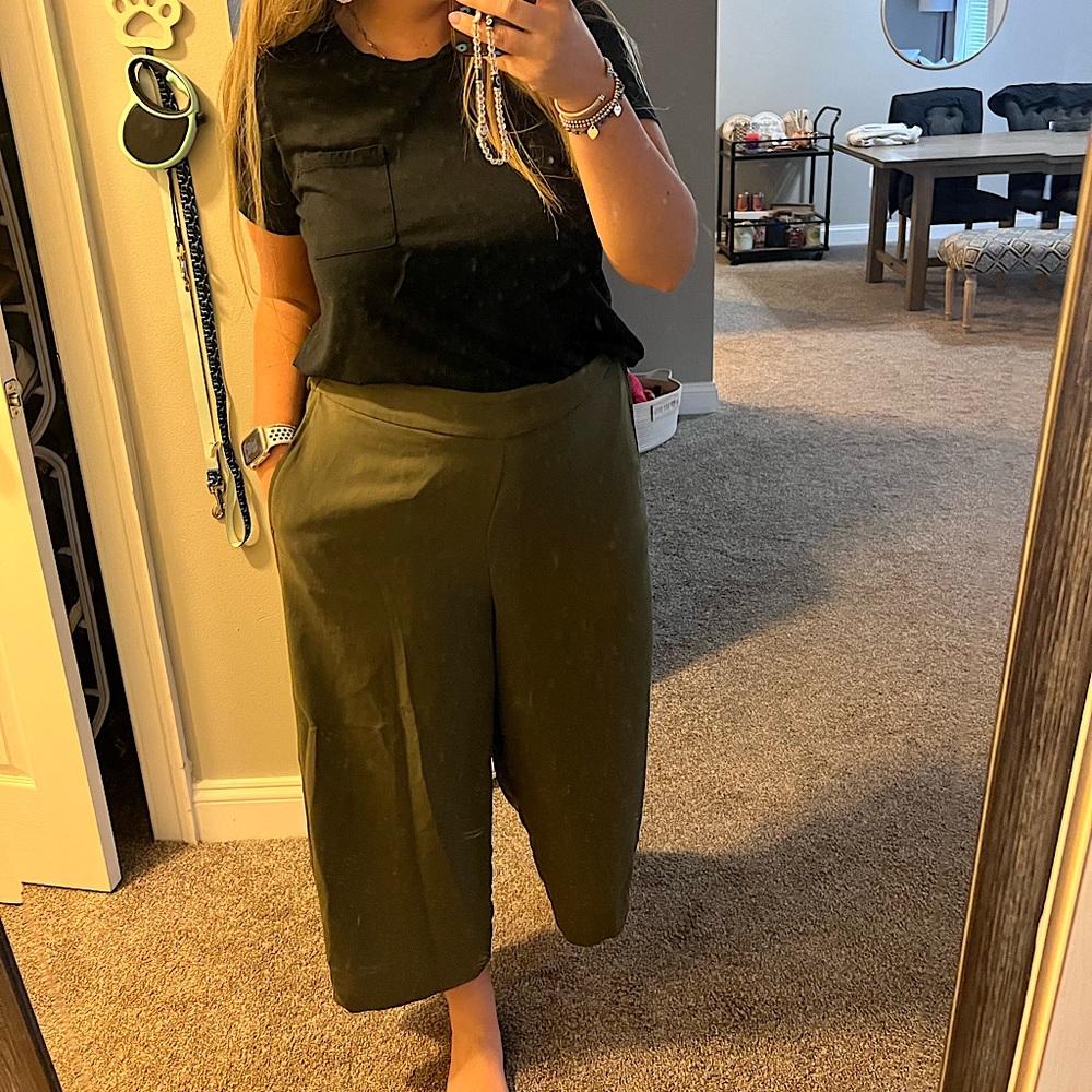 Madewell Green Flare Leg Slacks